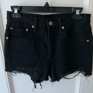 Levi’s Black High Rise Distressed Denim Shorts